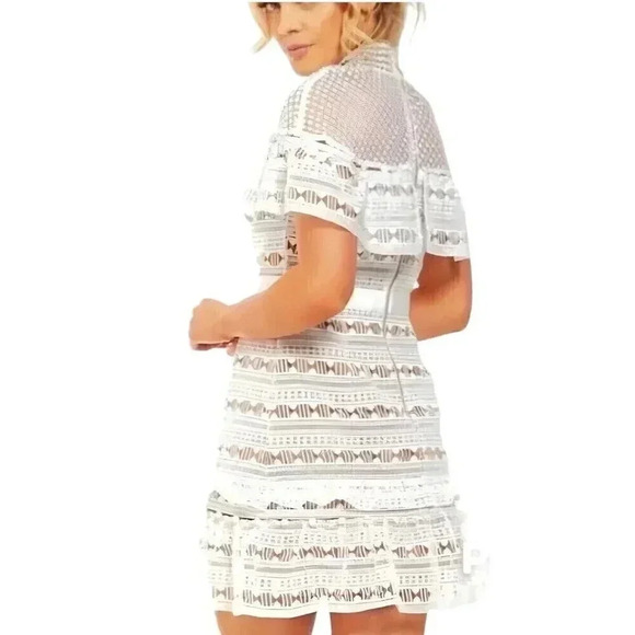 Self-Portrait Yoke Frill Mini White Dress Size 4 - Picture 6 of 16